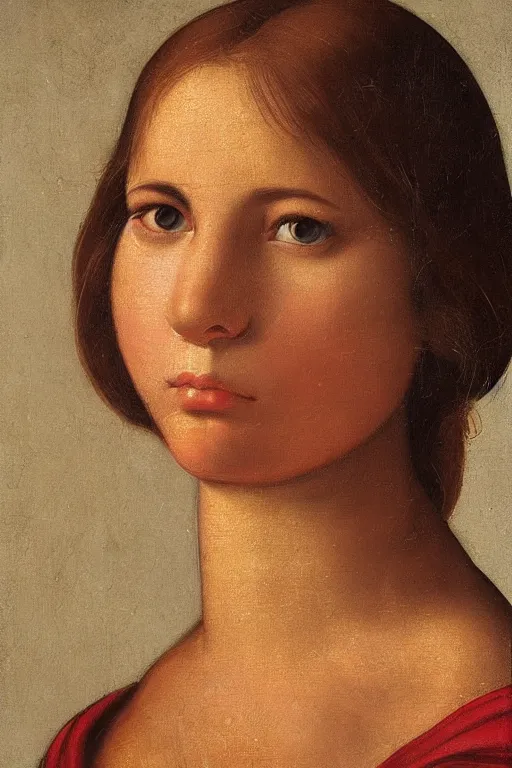 Image similar to Beautiful girl, calm face, closeup, fruits, ultra detailed, Guido Reni style, Raphael style