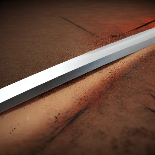 Prompt: generate a sharp fine sword, well worked, rusty, edge rusty, dark, tint, post denoised, 4 k textured, macro zoom, dynamic lighting