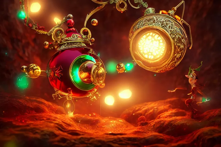 Image similar to an extremely detailed concept art of a fantasy jingle bell cracking open with magic, trending on artstation, digital art, 4 k, intricate, octane render, sharp focus
