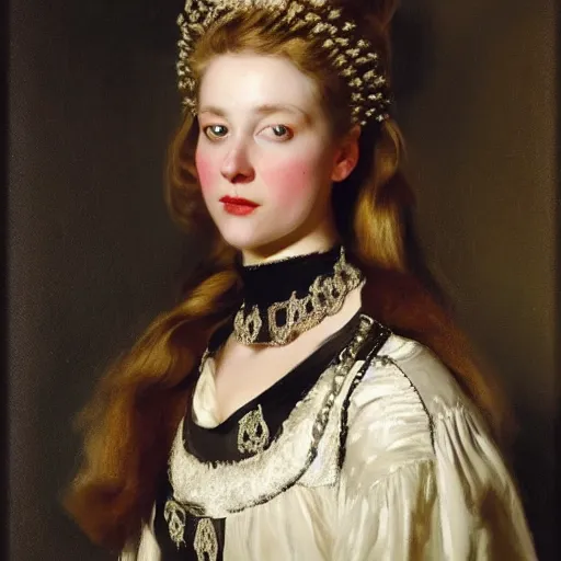 Image similar to attractive scandinavian duchess wearing an 1 8 th century stay, wow 4 k detail fantasy, cgsociety, matte painting, wow, realistic materials, photo realistic, postprocessing, 8 k hd detailed oil painting, by john singer sargent