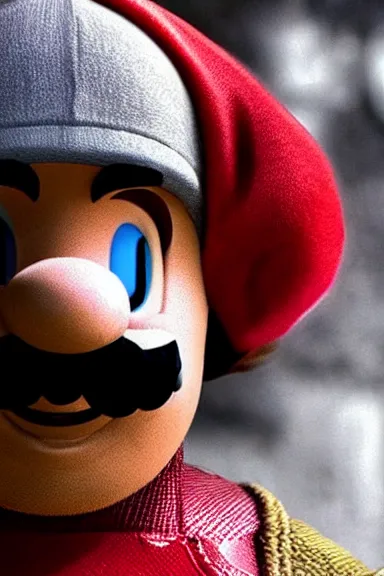 Image similar to “ very very intricate photorealistic photo of a realistic human version of super mario wearing his red cap in an episode of game of thrones, photo is in focus with detailed atmospheric lighting, award - winning details ”