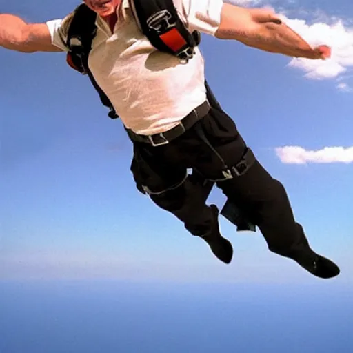 Image similar to vladimir putin jumping out of an airplane, epic movie still, professional photography