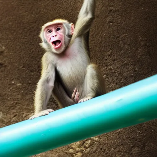 Image similar to photo of a happy monkey sliding down a waterslide, 4 k, full hd, reallistic, highly detailed