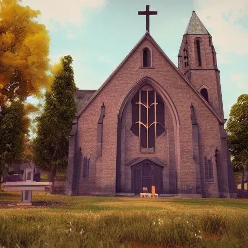 Image similar to a church in all, clash royal style characters, unreal engine 5, octane render, detailed, cinematografic, cinema 4 d