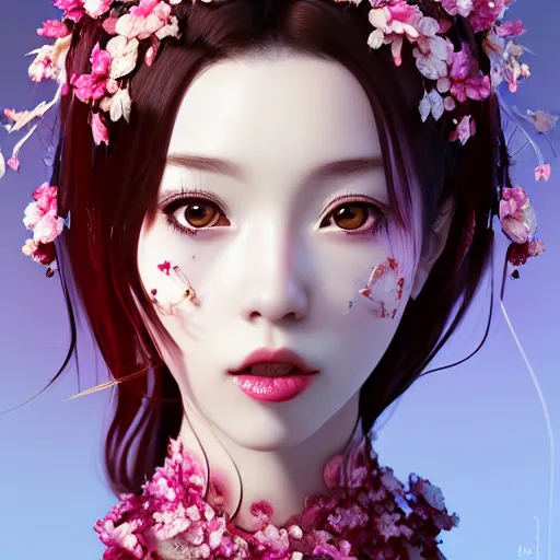 Prompt: the portrait of the absurdly beautiful, graceful, elegant, gorgeous, fashionable photorealistic anime idol woman made of cherries and cherry blossoms with copious tears, an ultrafine hyperdetailed photograph by irakli nadar, intricate linework, bright colors, octopath traveler, final fantasy, unreal engine highly rendered, global illumination, radiant light, intricate environment