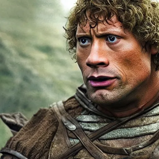 Image similar to Dwayne Johnson as samwise gamgee