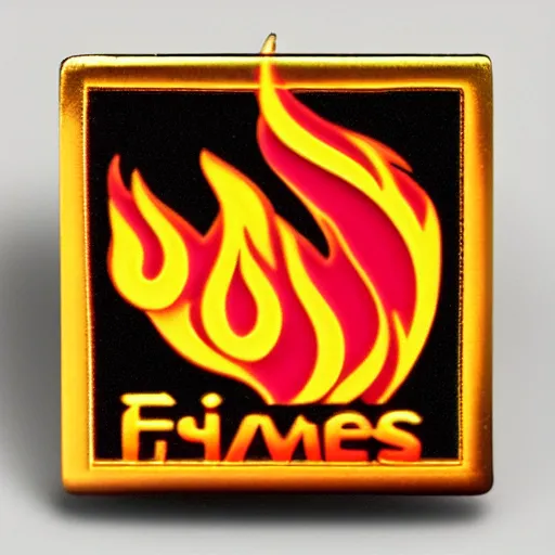 Prompt: a square enamel pin of a fire flames blaze label, smooth curves, behance