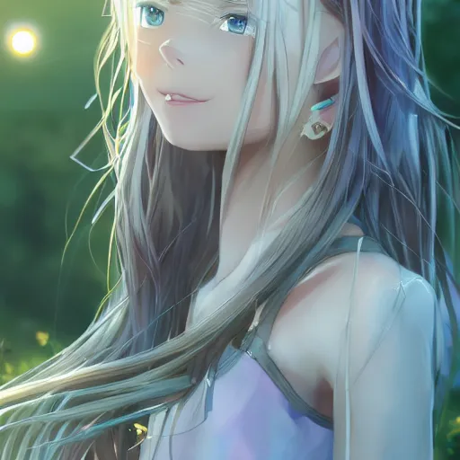 Image similar to a very beautiful anime girl, full body, long wavy blond hair, sky blue eyes, full round face, short smile, cute top, short jeans, summer lake setting, cinematic lightning, medium shot, mid-shot, highly detailed, trending on Artstation, Unreal Engine 4k, cinematic wallpaper by Stanley Artgerm Lau, WLOP, Rossdraws, James Jean, Andrei Riabovitchev, Marc Simonetti, and Sakimichan