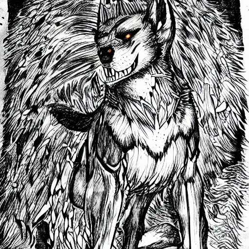 Prompt: children's book illustration of fenrir