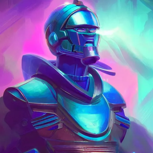 Prompt: a stylized portrait of a kang the conqueror, stylized, arcane magic, blue and purple vapor, neon color, vivid color, lens flare, volumetric light from below, background by justin gerard, hyperdetailed concept art by Ross Tran and Greg Rutkowski, trending on ArtStationHQ, 8k