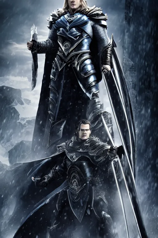 Prompt: Henry Cavill as Arthas Menethil, promo shoot, studio lighting