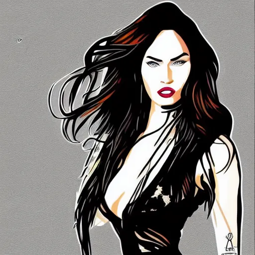 Prompt: megan fox colorful portrait arunas kacinskas, graphic design, flat color and line, sketch, minimalistic, procreate, digital illustration, vector illustration, doodle, pop, graphic, street art, editorial, sketchbook