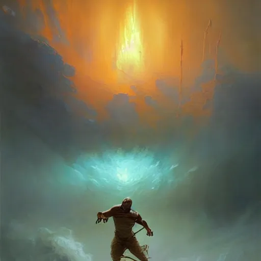 Prompt: charles barkley performing the chaos dunk by ivan aivazovsky, peter mohrbacher, greg rutkowski volumetric light effect broad light oil painting painting fantasy art style sci - fi art style realism premium prints available artwork unreal engine