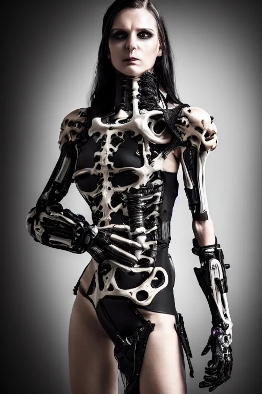 Image similar to a beautifull anatomialy perfect cyberpunk woman model, wearing organic bone armor, luxury materials, symmetrical, cinematic, elegant, professional studio light, real dlsr photography, sharp focus, 4 k, ultra hd, sense of awe, high fashion