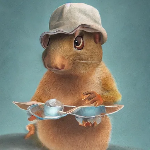 Image similar to a squirrel wearing a bucket hat. pixar.