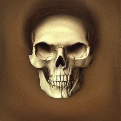 Image similar to portrait painting of a sad man with a skull as his face, 4k,