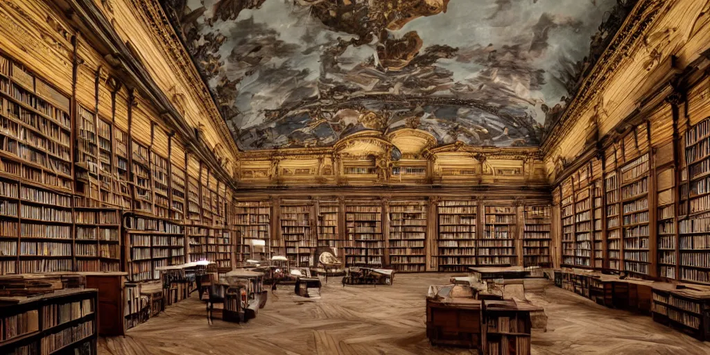 Prompt: hyperrealistic old library in Paris