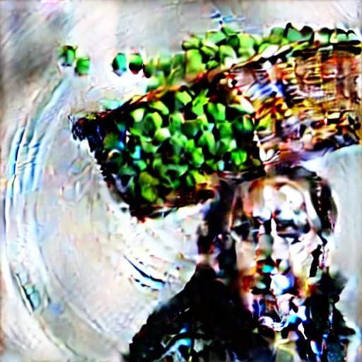 Image similar to nicolas cage with a wicker basket over head screaming with a mouth full of peas