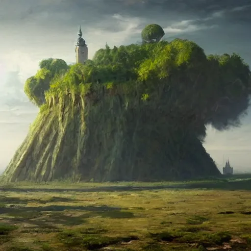 Prompt: greg rutkowski painting of an island floating in the air above a barren wasteland, on the island there is a cracow wawel castle and a lot of green vegetation, beautiful, detailed