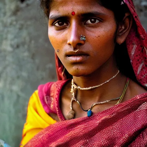 Prompt: portrait beautiful Indian young woman, by Steve McCurry, clean, detailed, award winning