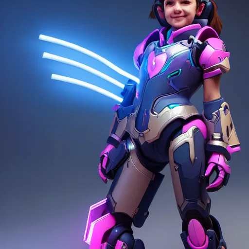 Image similar to a young girl with the appearance and armor of d. va from overwatch, portrait, octane render, 4 k, ingame shot