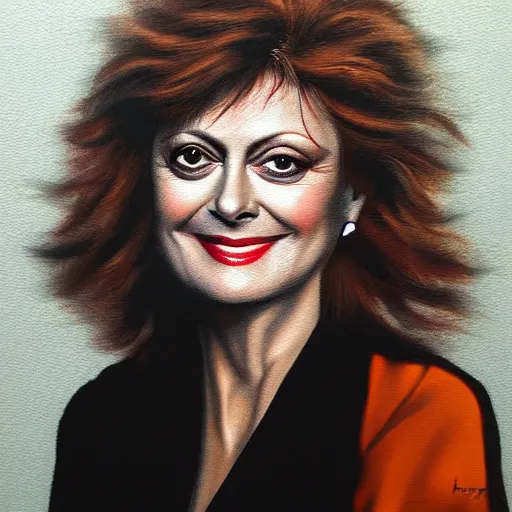 Image similar to an airbrush painting of Susan Sarandon by Hajime Soriyama