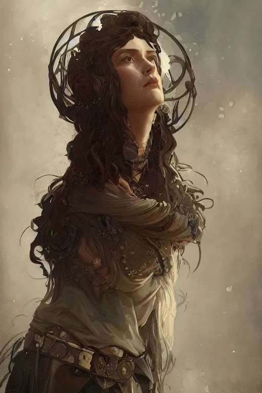 Image similar to A full portrait of a beautiful post apocalyptic celtic blind soothsayer, intricate, elegant, highly detailed, digital painting, artstation, concept art, smooth, sharp focus, illustration, art by Krenz Cushart and Artem Demura and alphonse mucha