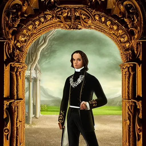 Image similar to Majestic and regal portrait of the green eyed brown haired vampire Louis de Pointe du Lac, New Orleans, 1805 plantation in the background, intricate, epic, elegant, menacing, fantasy, highly detailed, digital painting, hard focus, beautiful volumetric lighting, epic light, ultra detailed, by Leesha Hannigan, Ross Tran, Thierry Doizon, Kai Carpenter, Ignacio Fernández Ríos