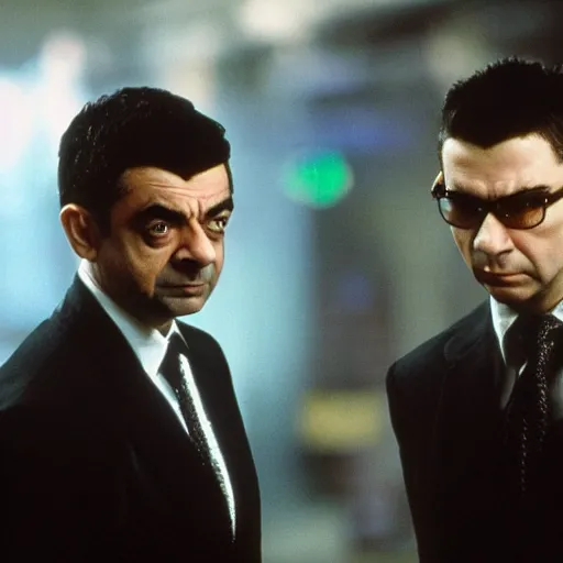 Image similar to film still of Rowan Atkinson in Matrix