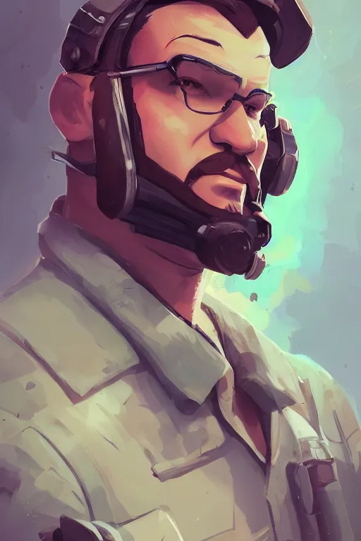 Image similar to beautiful highly detailed realistic stylized character portrait team fortress 2 engineer, detailed character art master portrait by ismail inceoglu, trending on artstation