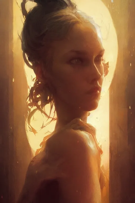 Image similar to she said believe in no one, golden hour, mystical, smooth, sharp focus, fantasy, 85mm, DOF, art by Greg Rutkowski and Ruan Jia and Norman Rockwell