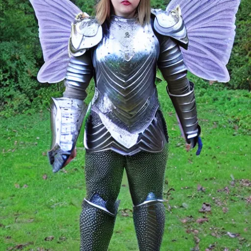 Image similar to full body photo of a beautiful fairy warrior with sparkling armour