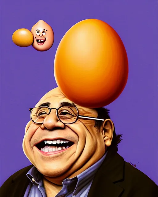 Image similar to painting portrait of danny devito as an egg, cartoon, warm lighting, danny devito has an egg body, movie poster, illustration by bartek fedyczak, erak note, tooth wu, neil richards, kan liu, siwoo kim, jisu choe, trending on art station