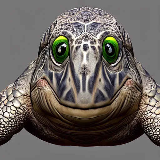 Image similar to super detailed 3 d model of a turtle character portrait rendered in cinema 4 d