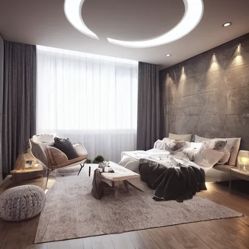 Image similar to spacious room design ideas, trending on Pinterest, volumetric light, octane render, global illumination