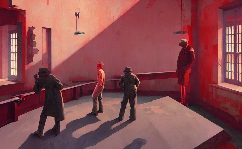 Image similar to Inside Soviet factories gulag, very coherent, painted by Edward Hopper, Wayne Barlowe, painted by James Gilleard, airbrush, art by JamesJean