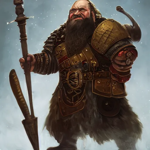 Prompt: a detailed portrait painting of the dwarf bardin goreksson, from vermintide 2 video game, holding a shield and hammer, iron breaker, steampunk engineer, artstation, 8 k, fantasy