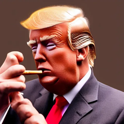 Image similar to a high detail photo of donald trump smoking a cigarrette, subject= donald trump, subject detail: extremly detailed, subject action: smoking a cigar, photorealism, dramatic lighting, award winning photograph, trending on artstation