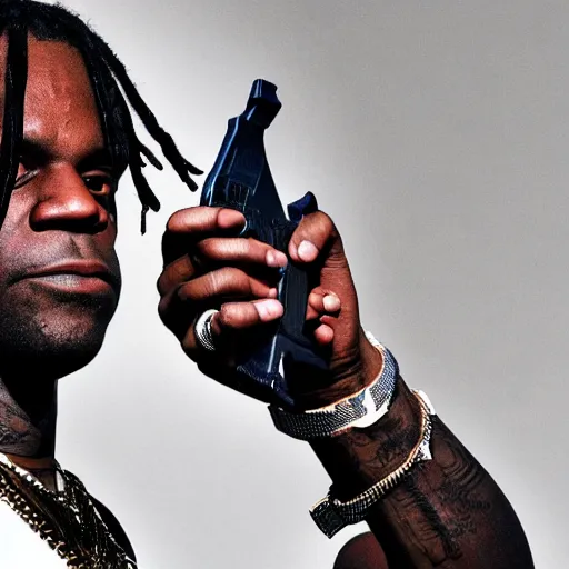 Prompt: Rapper Chief Keef holding a gun 4K quality super realistic digital art