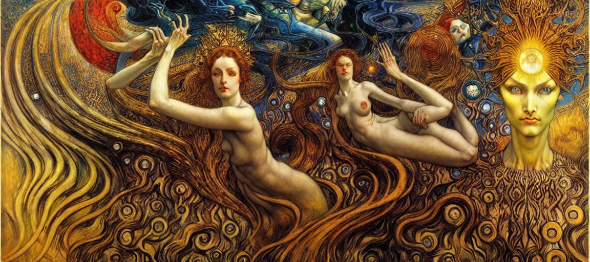 Image similar to Divine Chaos Engine by Karol Bak, Jean Delville, William Blake, Gustav Klimt, and Vincent Van Gogh, symbolist, visionary