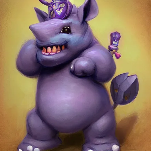 Prompt: An adorable little blue rhino wearing purple wizards clothing, concept art by Justin Gerard, trending on artstation,