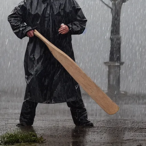 Image similar to christian bale in a clear rain coat holding an axe hd