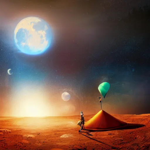 Prompt: circus on the surface of the moon, landscape, magical, warm light, photo realistic