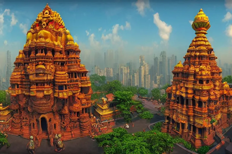 Image similar to high quality 3 d dreamscape! mumbai with biomorphic hanuman!! head building, kalighat highly detailed, unreal engine cinematic smooth, stephen shore & john j. park, soft morning light, wide shot, high angle, uhd 8 k, deep focus