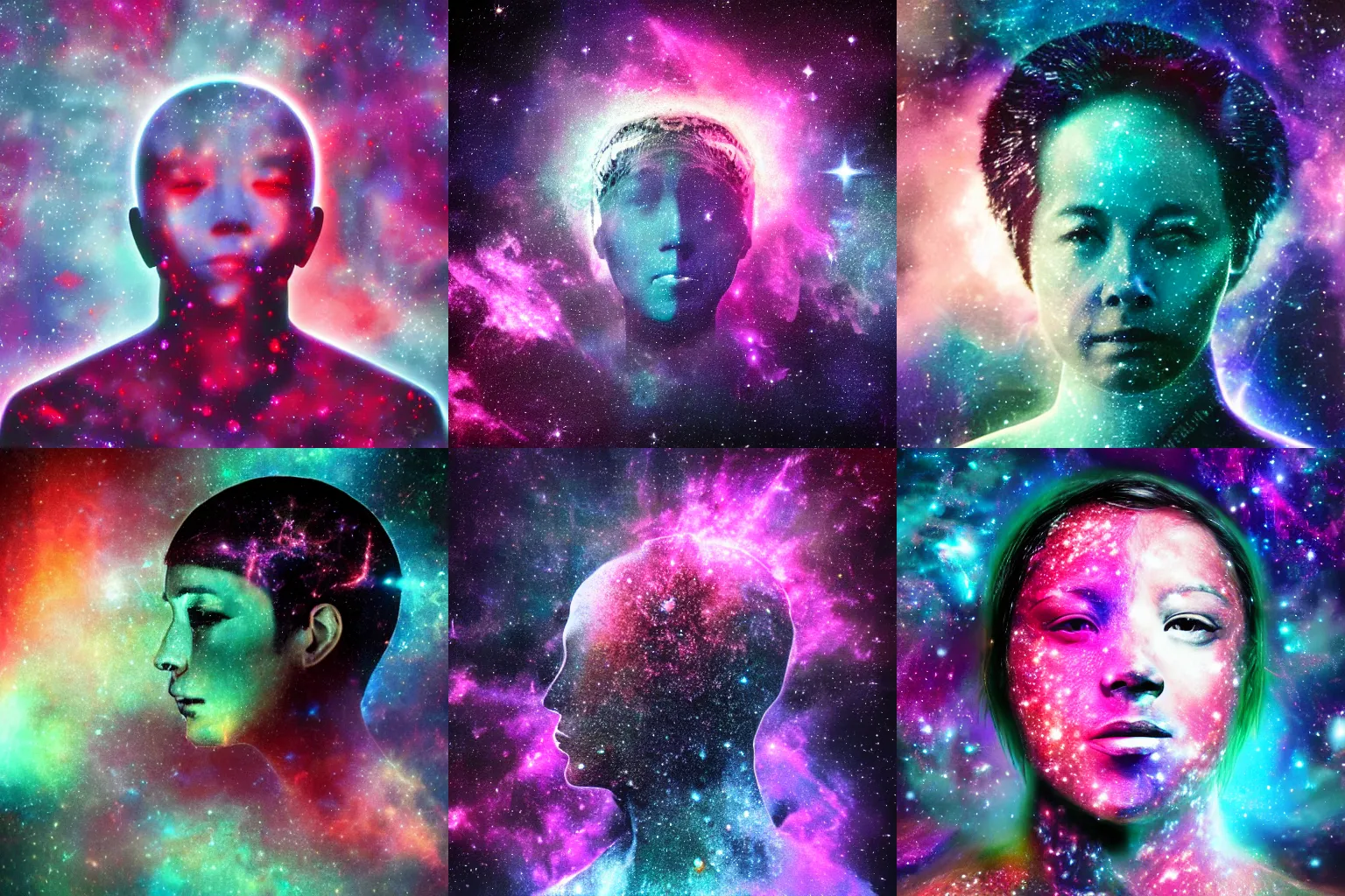 Prompt: portrait of AI made of space and nebulas