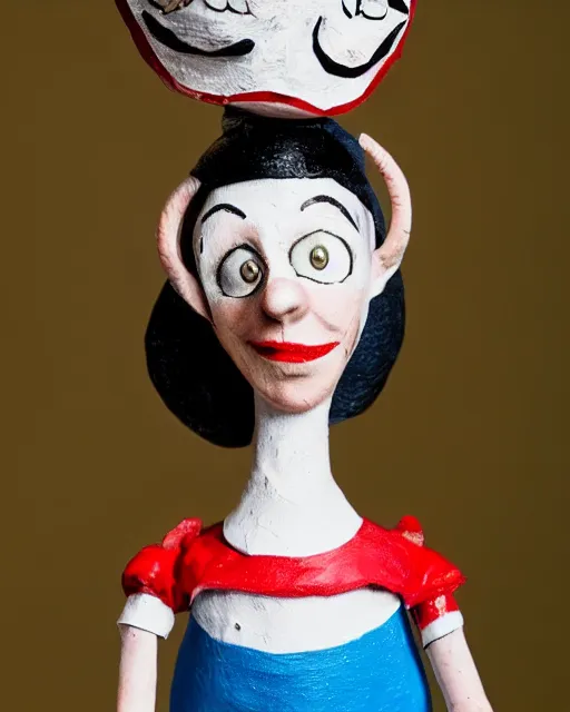 Prompt: an papier - mache olive oyl by tim burton, realistic, very detailed, complex, intricate, studio lighting, bokeh, sigma 5 0 mm f 1. 4