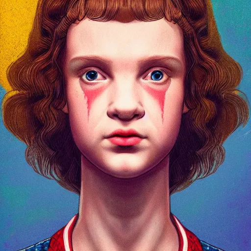 Prompt: raphaelite portrait of Eleven from Stranger things, by Collin Elder, trending on artstation