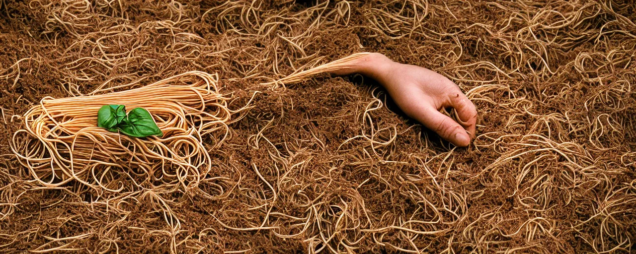 Prompt: tight angle of harvesting ripe spaghetti out of the dirt on the farm, small details, intricate, canon 5 0 mm, high detail, intricate, cinematic lighting, photography, wes anderson, film, kodachrome