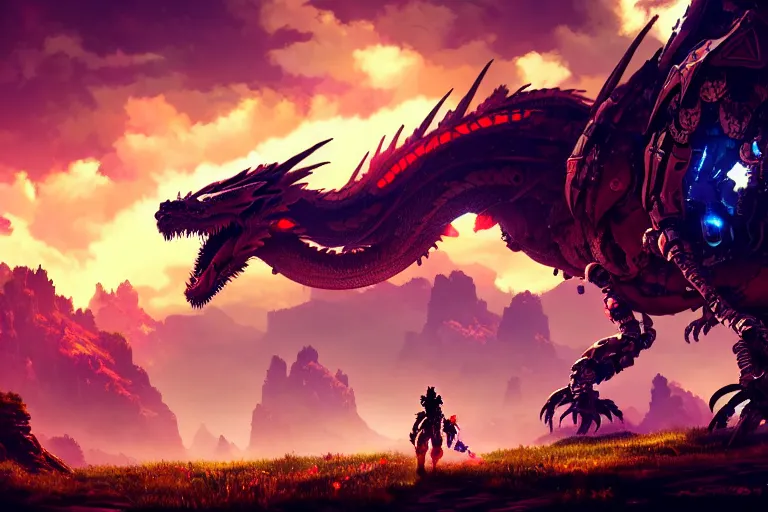 Image similar to dragon machine mecanical creature robot of horizon forbidden west horizon zero dawn bioluminiscence global illumination ray tracing hdr fanart arstation by ian pesty and alena aenami artworks in 4 k