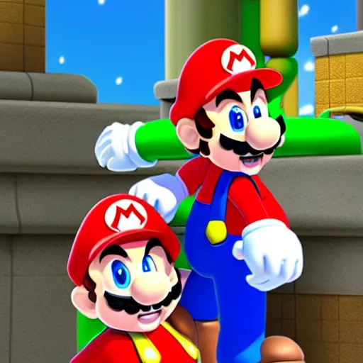 Prompt: super mario meets bowser in the new anime, screenshot